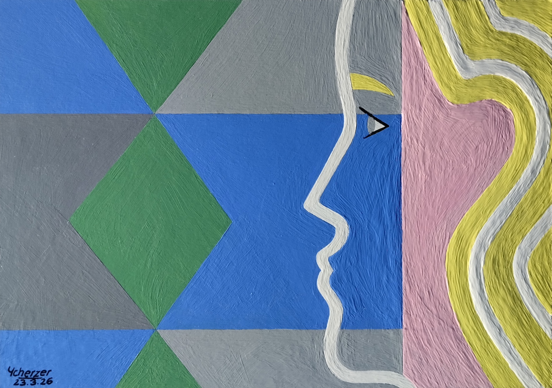 Junge Frau vor abstrakter Malerei